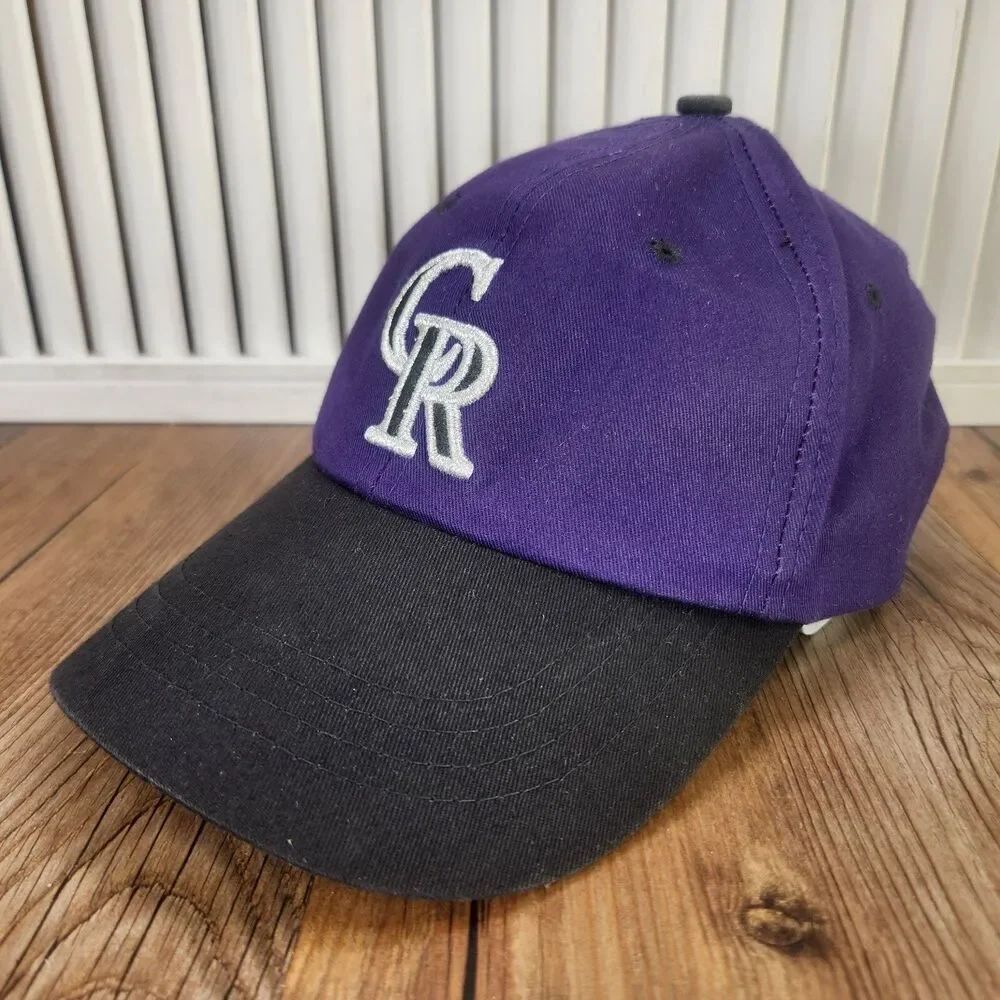 VTG Colorado Rockies Logo Athletic Strapback Hat Cap Purple Black Baseball Sport
